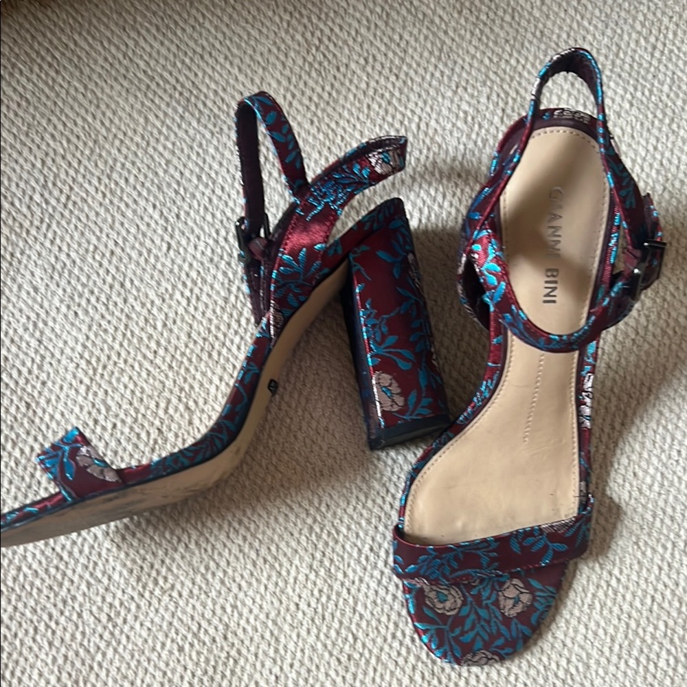 Gianni Bini Women's Floral Heeled Sandals - Red and Blue - Picture 2 of 7